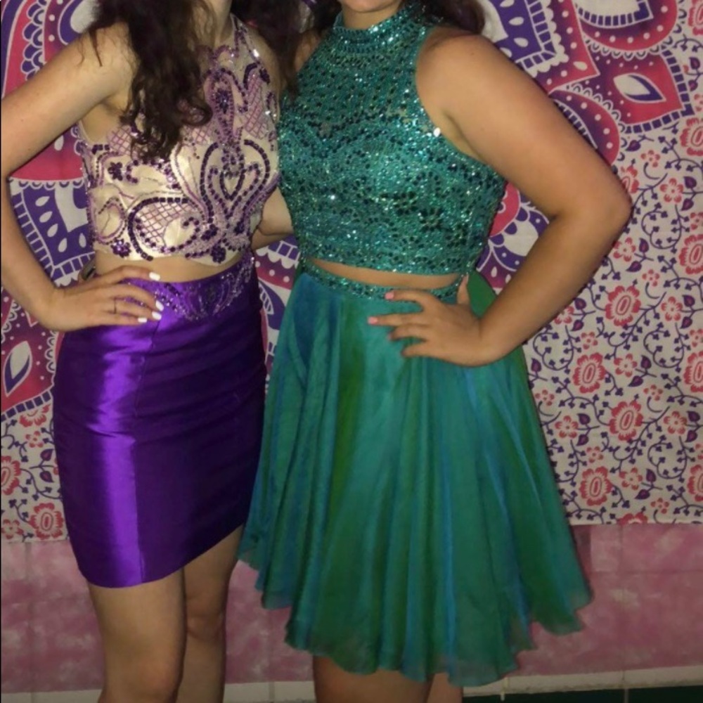 sherri hill turquoise two piece homecoming dress